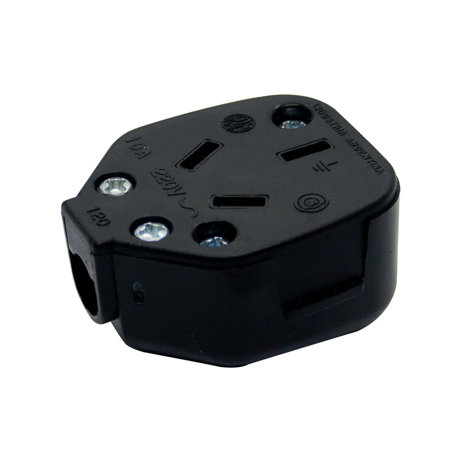 FICHA HEMBRA BIPOLAR CON NEUTRO 10AMP NEGRA - MIG