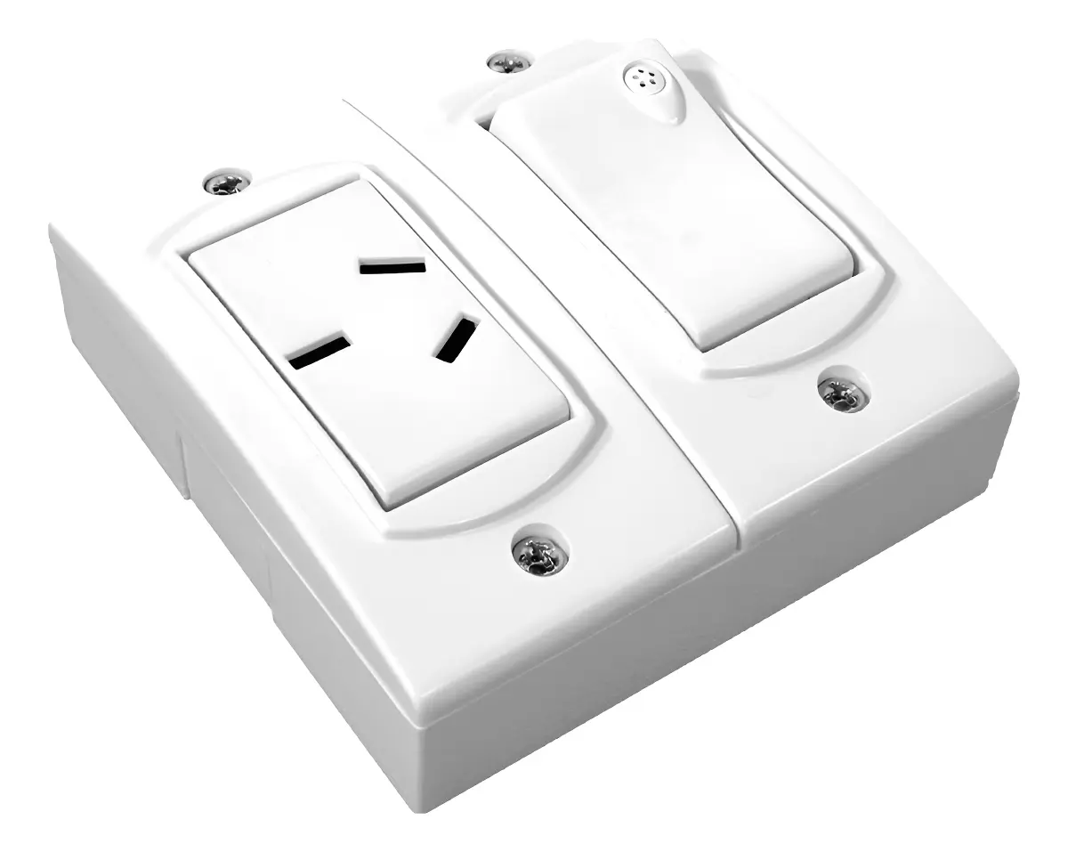 1 INTERRUPTOR Y 1 TOMA CORRIENTE EXTERIOR EXTRA CHATO - JELUZ (CAJA DE 10UNIDADES)