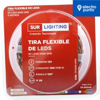 TIRA DE 60 LEDS 5050 IP X 5 MTS - COLOR BLANCO