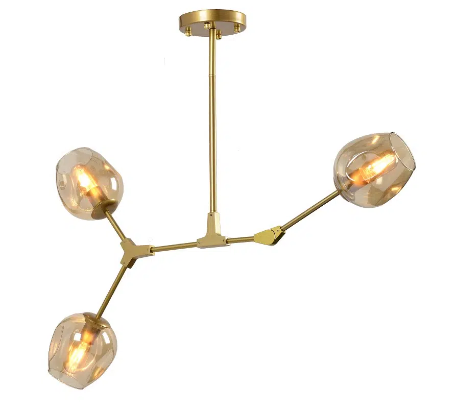 ADELINA - COLGANTE ALUMINIO ORO SATINADO CRISTAL ÁMBAR 3XE27