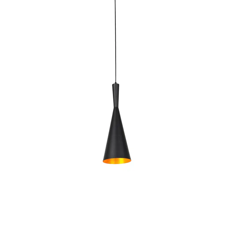 BEAT TALL - COLGANTE ESMALTADO NEGRO INTERIOR GOFRADO ORO E27 180MM