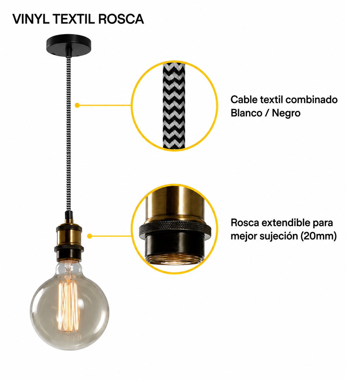 VINYL ROSCA - COLGANTE ARMADO COMPLETO E27 CON BASE BRONCE VINTAGE