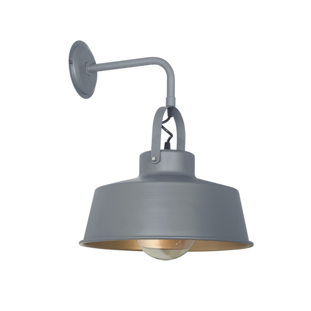 APLIQUE PARED CHAPA 33 CM C/HERRADURA Y BARRAL "L" GRIS PLOMO INT ORO (7621-78)