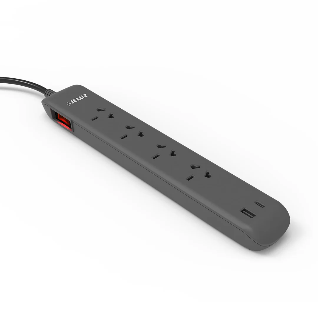 PROLONGADOR  4 TOMAS 10AMP + 2USB (1A+1C) X 1,5 MTS GRIS OSCURO- JELUZ